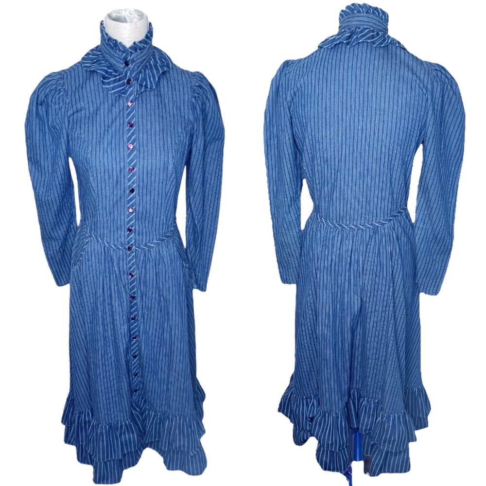 Vintage Gunne Sax Rare Prairie Cottagecore Farm Western Denim Chambray Dress